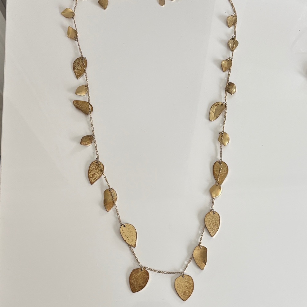 Gold Leaf Drop Station Necklace - Women Jewelry